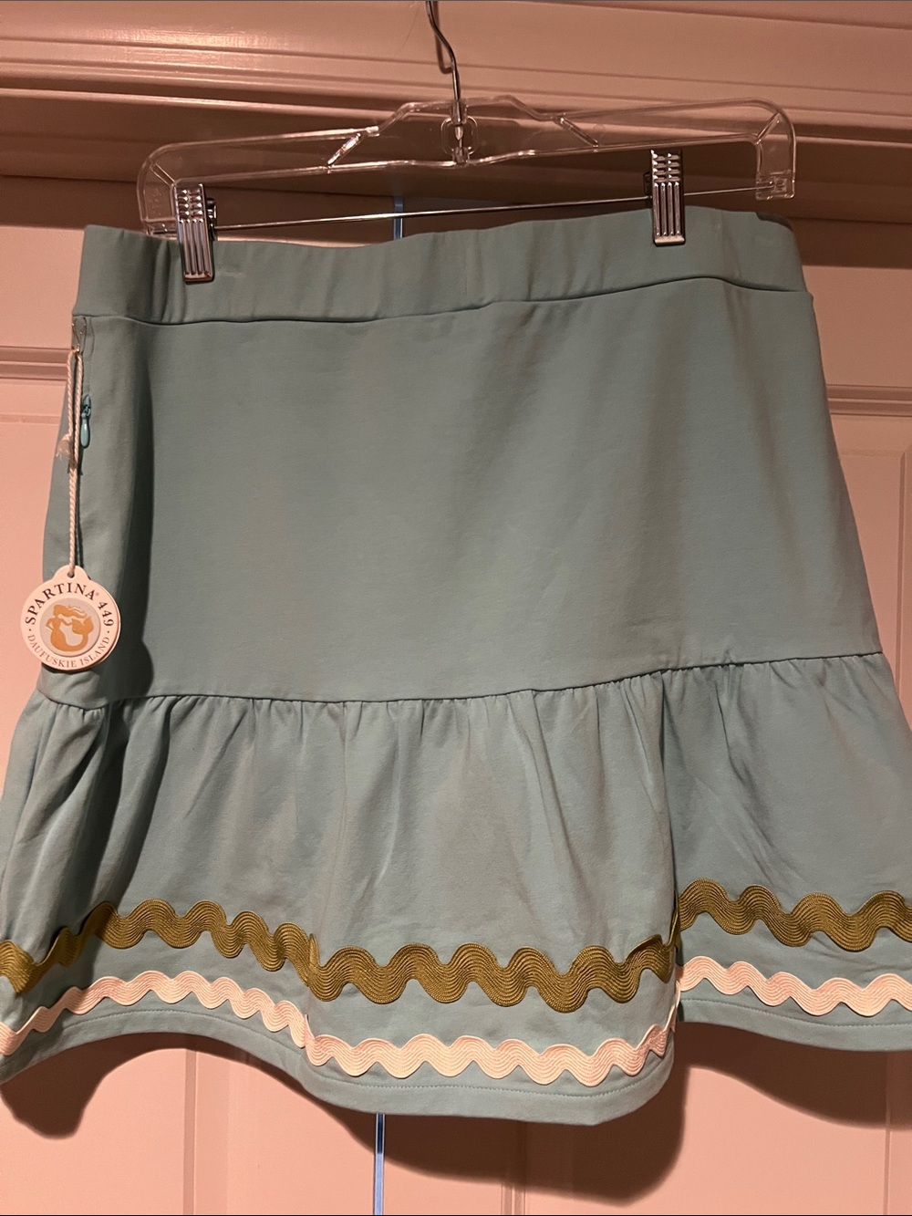 Spartina 449 Light Teal Ruffle-Hem Skort with Wave Trim
